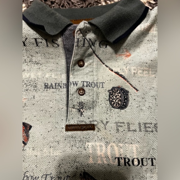 North River Green Fly Fishing Trout Polo Shirt Short Sleeve Camping Fish - Large - Picture 3 of 10